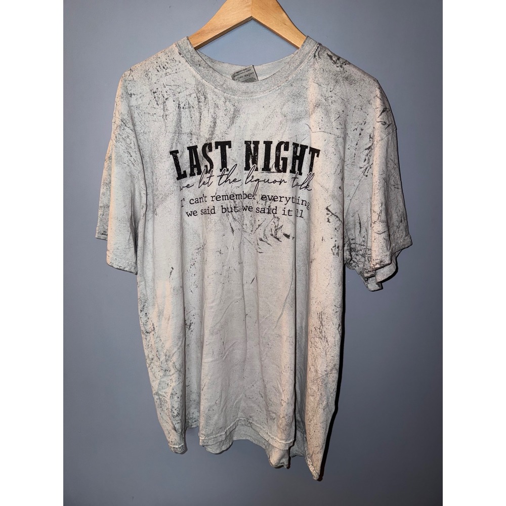 Comfort Colors Morgan Wallen Last Night Lyric Graphic Tee Grey Acid Wash XL
